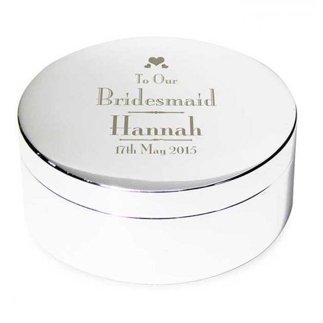 Hampers and Gifts to the UK - Send the Personalised Decorative Wedding Bridesmaid Round Trinket Box